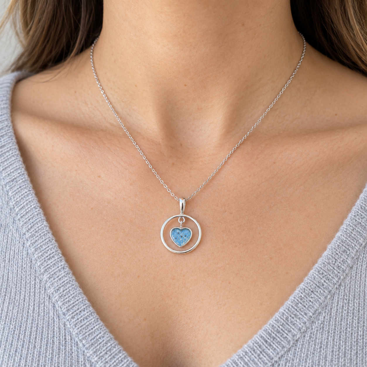 Floating Heart Ashes Necklace — lifestyle