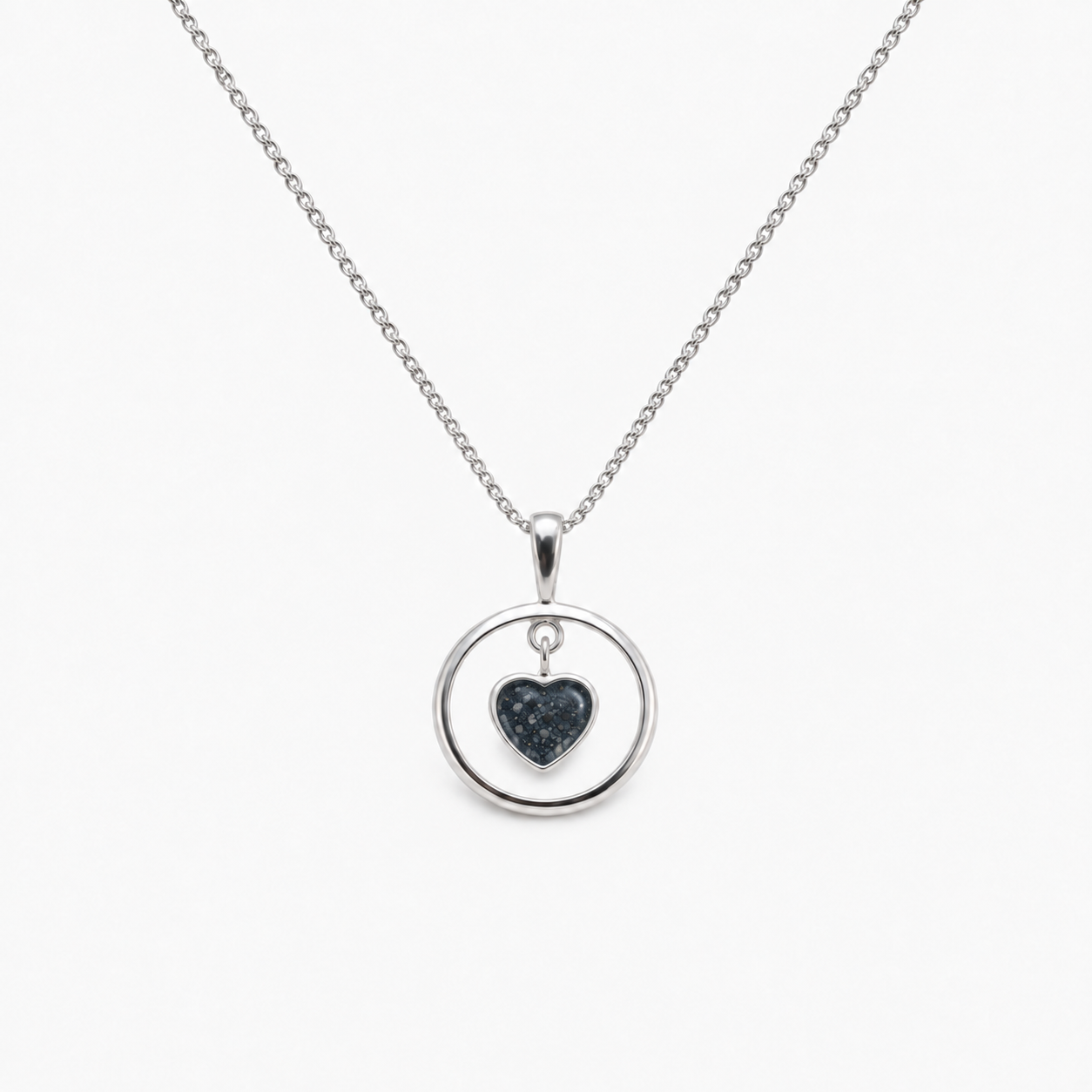 Floating Heart Ashes Necklace — Midnight, visible ashes