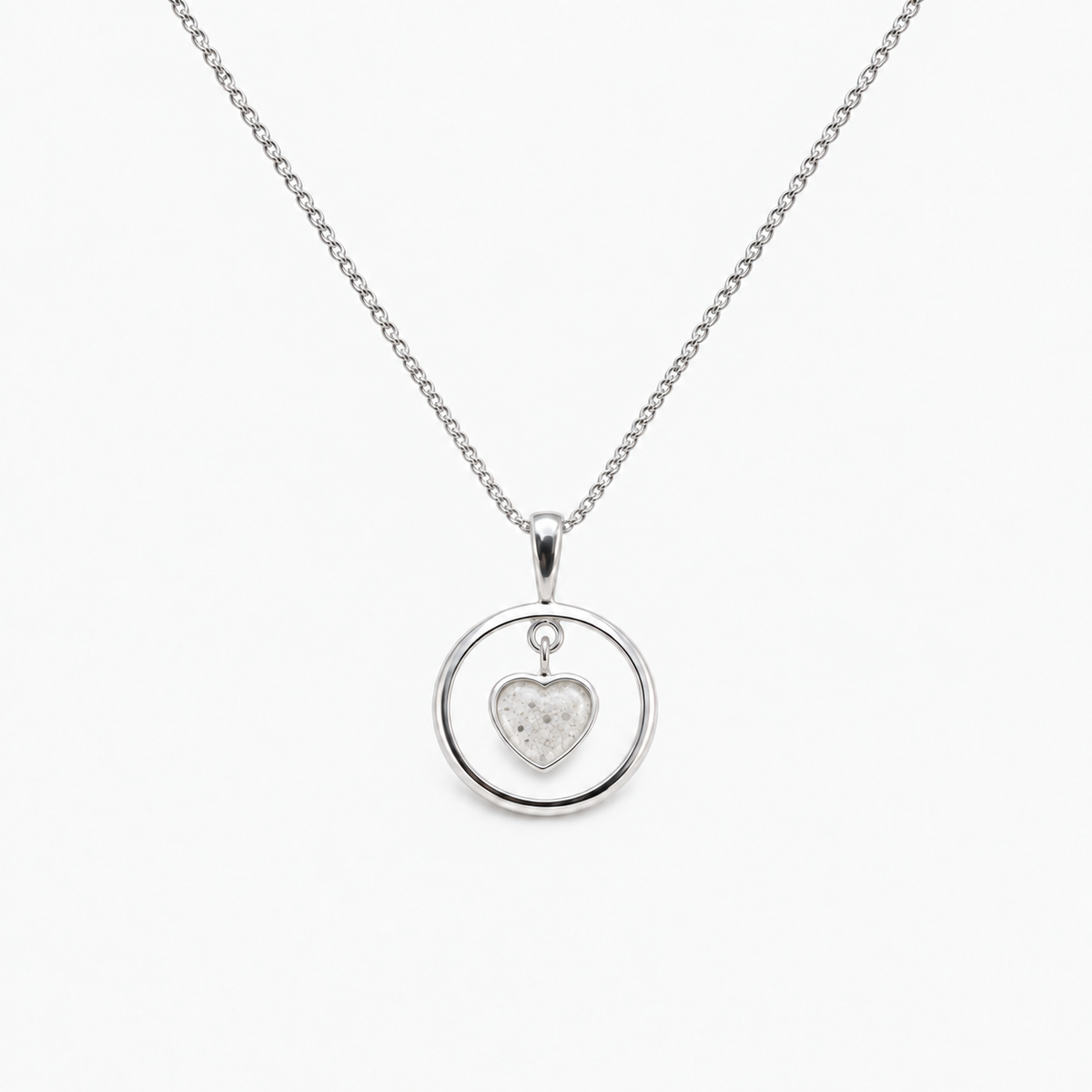 Floating Heart Ashes Necklace — Pearl, visible ashes