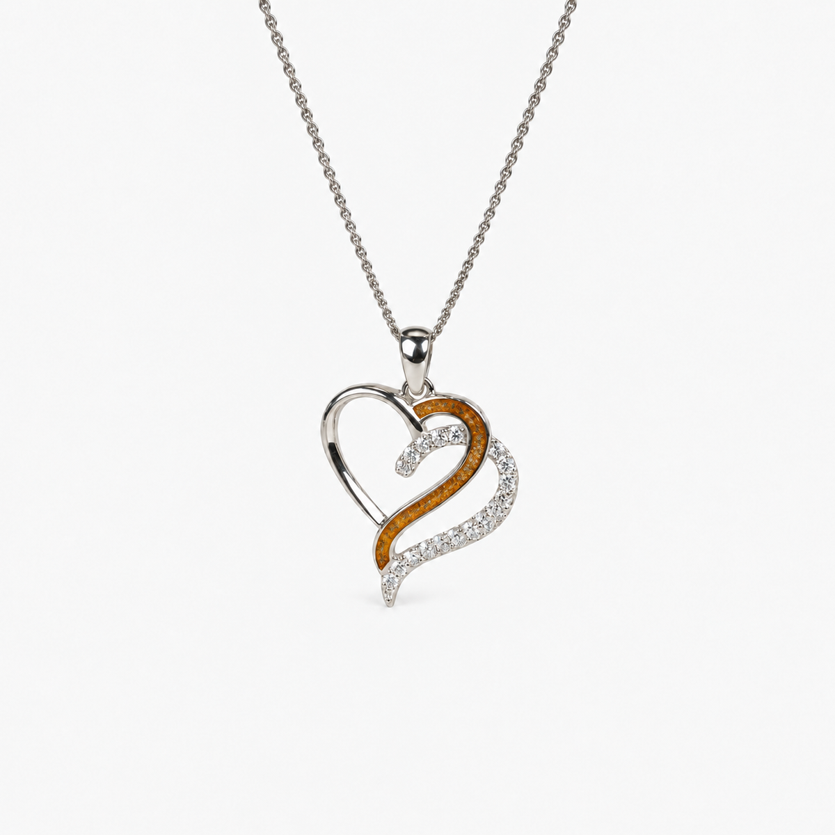 Flowing Hearts Ashes Necklace — Amber, visible ashes