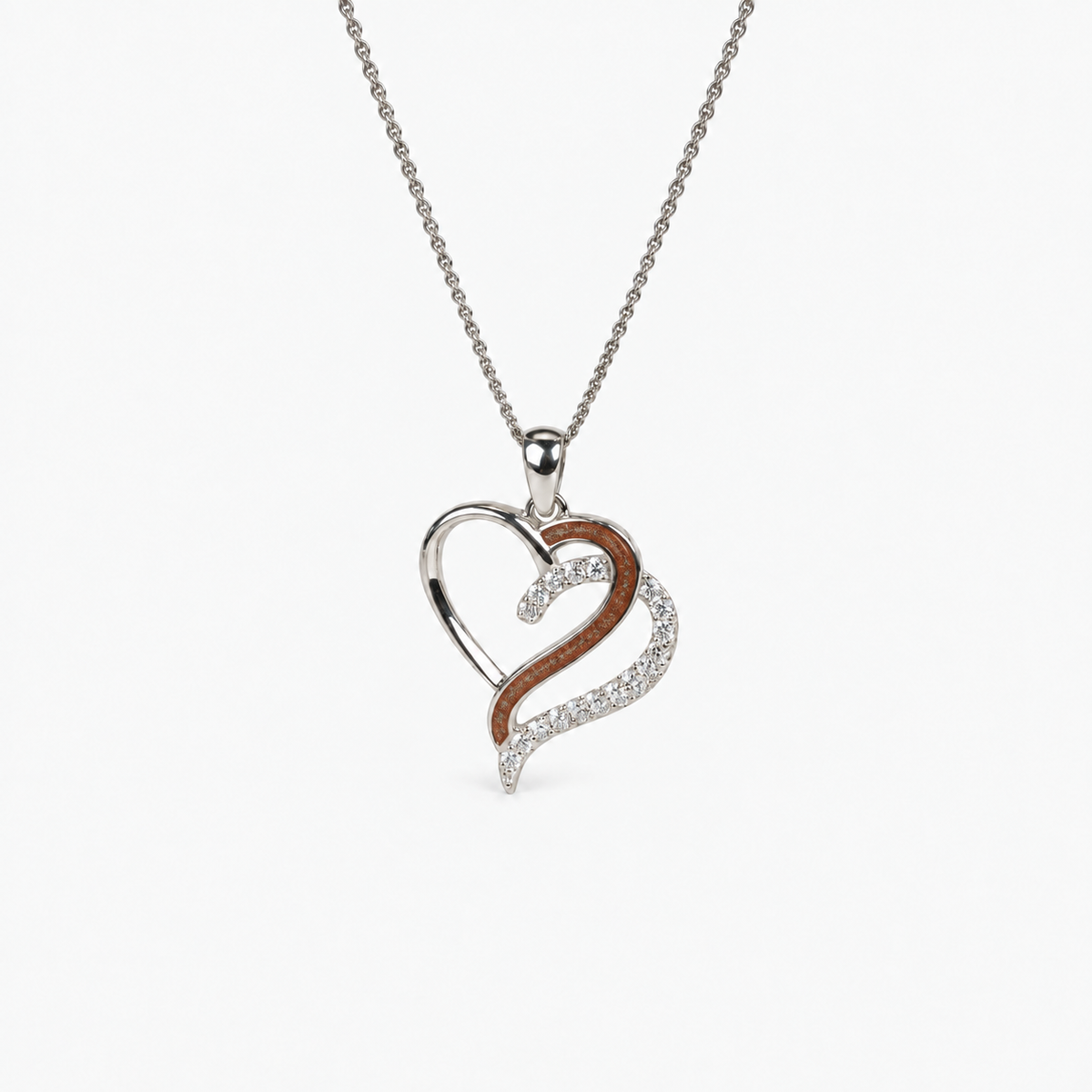 Flowing Hearts Ashes Necklace — Copper, visible ashes
