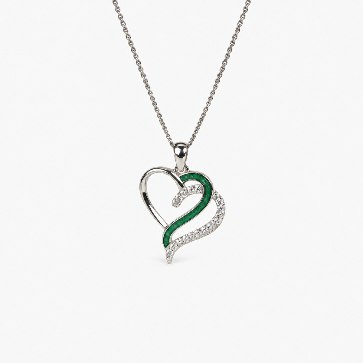 Flowing Hearts Ashes Necklace — Emerald, visible ashes