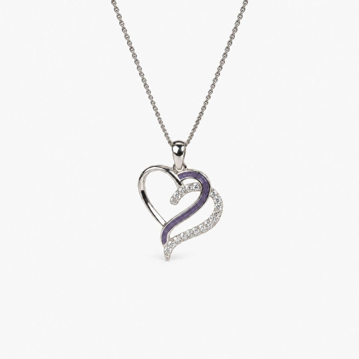 Flowing Hearts Ashes Necklace — Purple, visible ashes