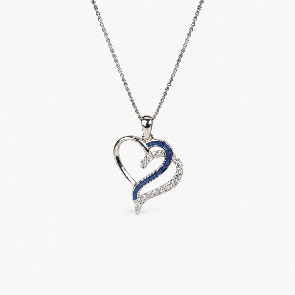 Flowing Hearts Ashes Necklace — Sapphire, visible ashes