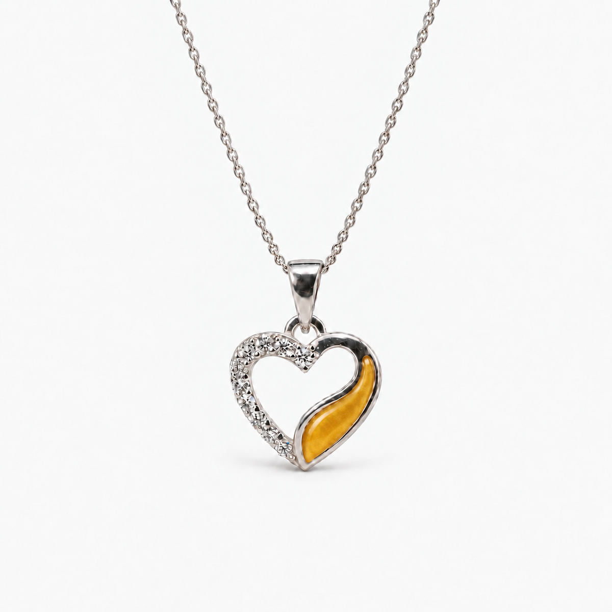 Crystal Sweep Heart Ashes Necklace – amber – ashes hidden