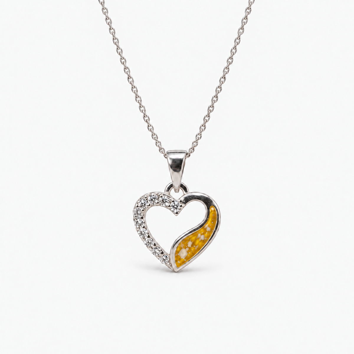 Crystal Sweep Heart Ashes Necklace – amber – ashes visible