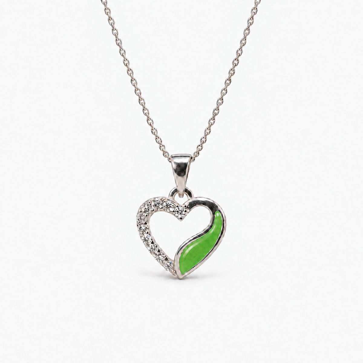 Crystal Sweep Heart Ashes Necklace – apple green – ashes hidden