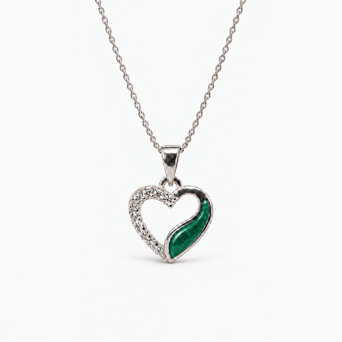 Crystal Sweep Heart Ashes Necklace – emerald – ashes hidden