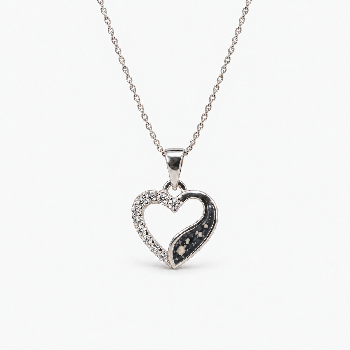 Crystal Sweep Heart Ashes Necklace – midnight – ashes visible