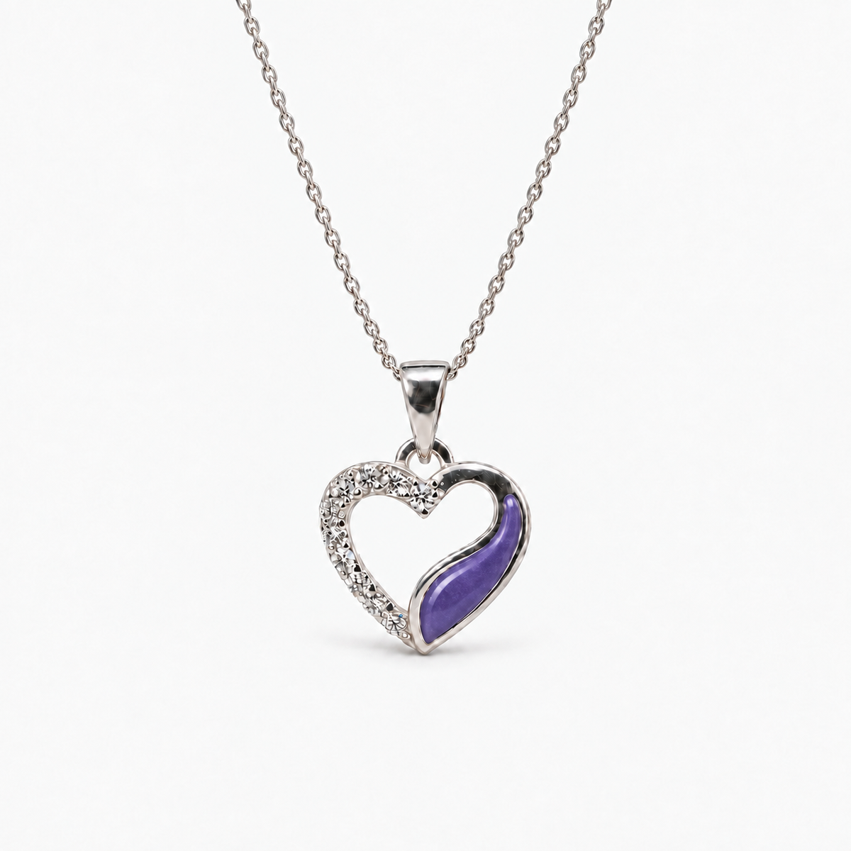 Crystal Sweep Heart Ashes Necklace – purple – ashes hidden