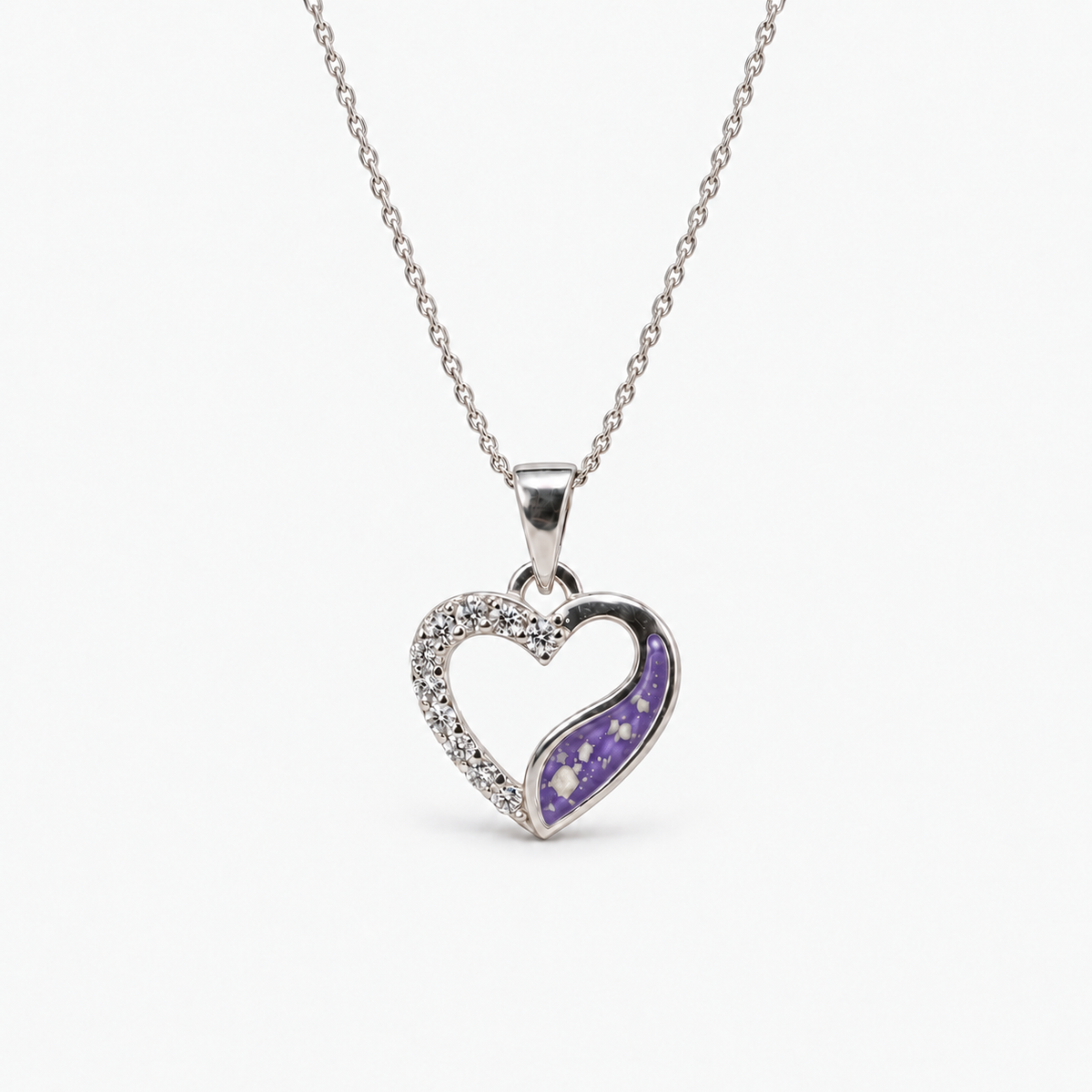 Crystal Sweep Heart Ashes Necklace – purple – ashes visible