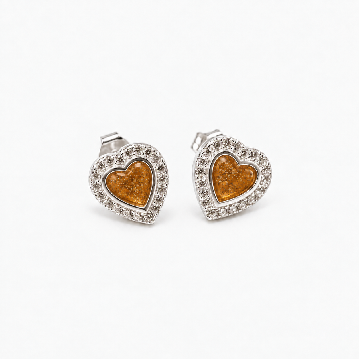 Heart Halo Ashes Earrings — Amber, visible ashes