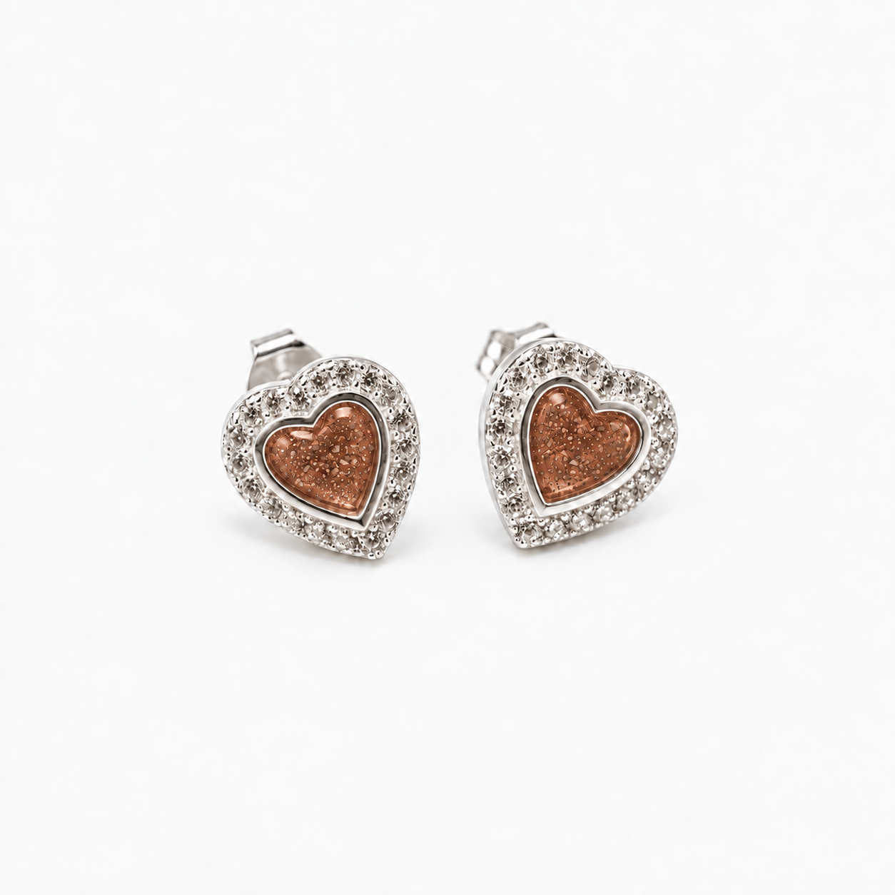 Heart Halo Ashes Earrings — Copper, visible ashes