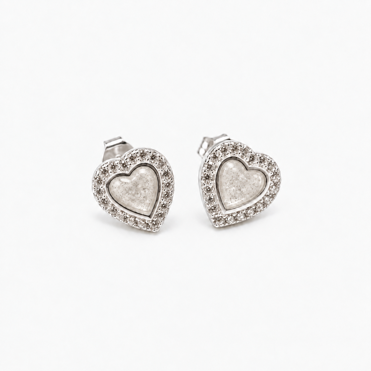 Heart Halo Ashes Earrings — Pearl, visible ashes
