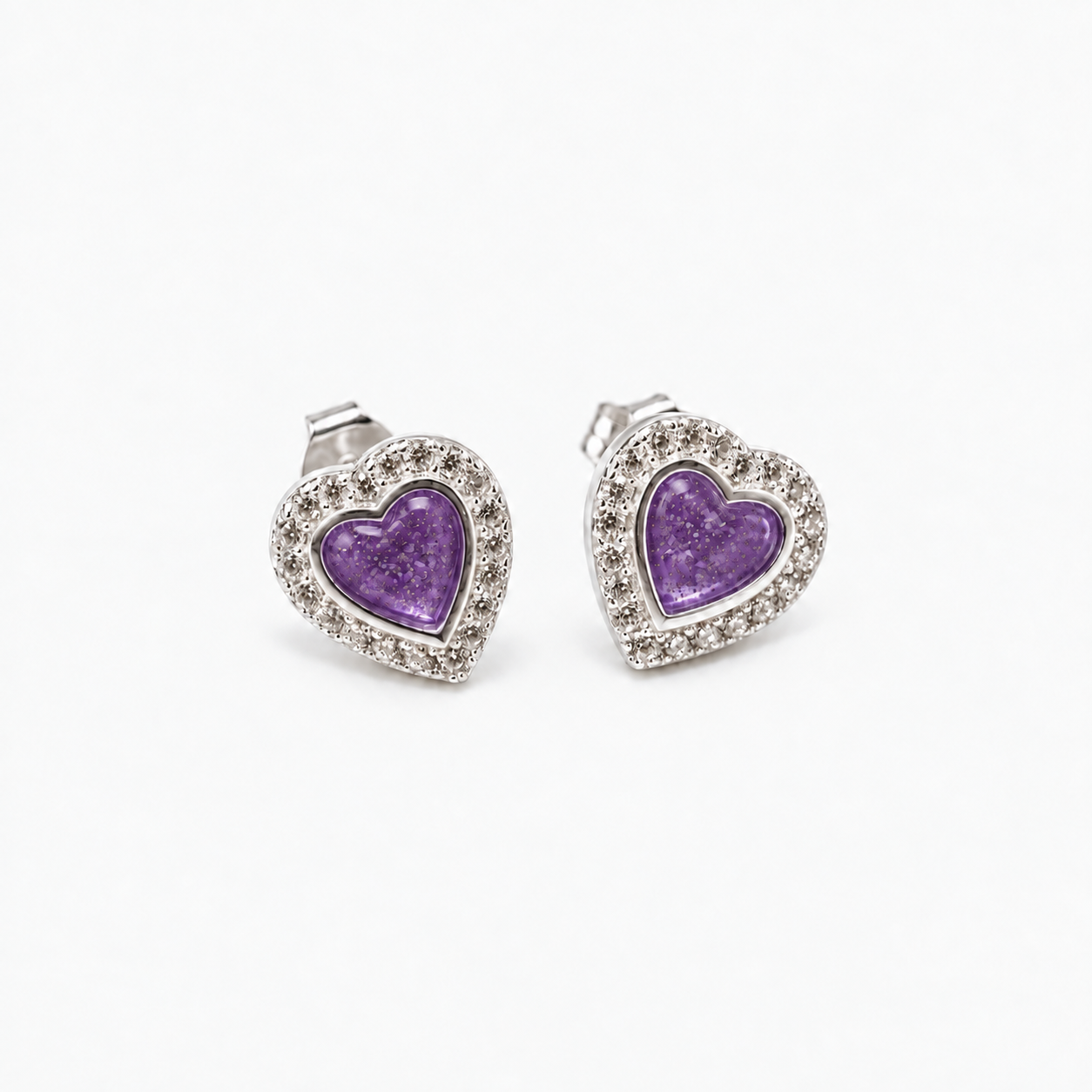 Heart Halo Ashes Earrings — Purple, visible ashes