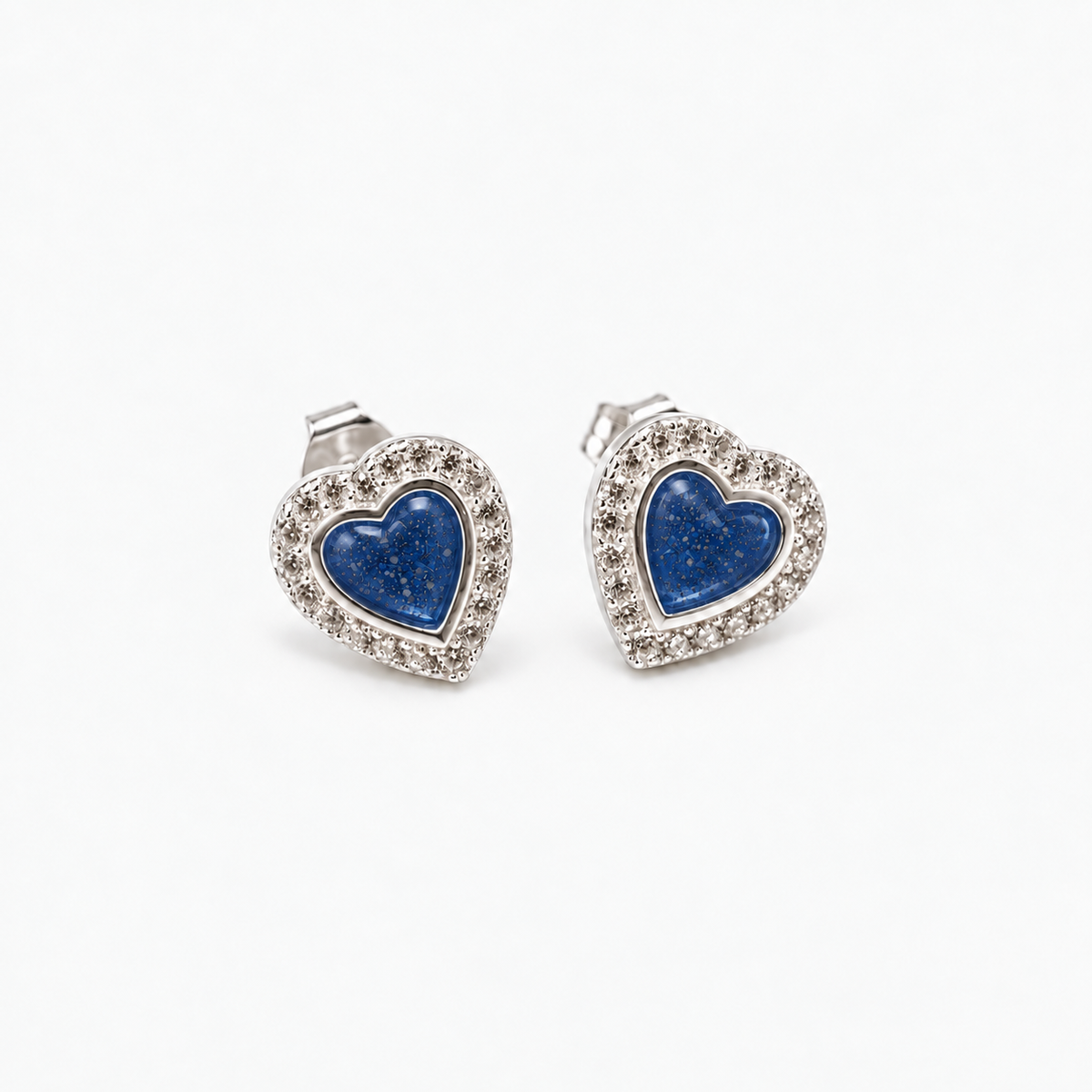 Heart Halo Ashes Earrings — Sapphire, visible ashes