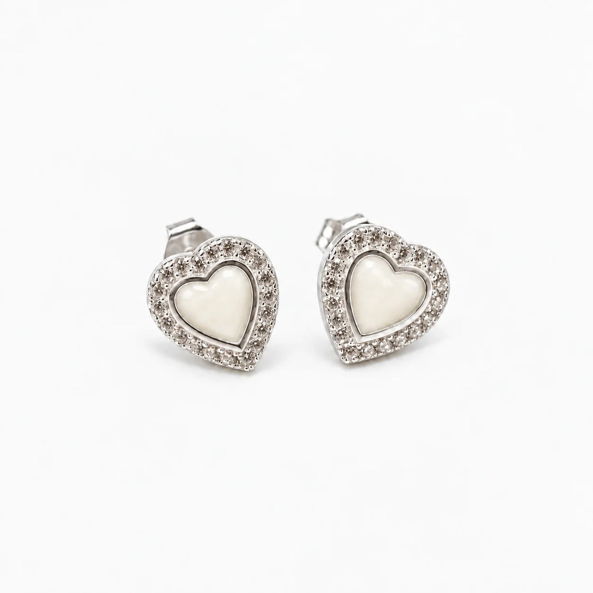 Heart Halo Breast Milk Earrings in sterling silver with natural milk resin — illustrative preview