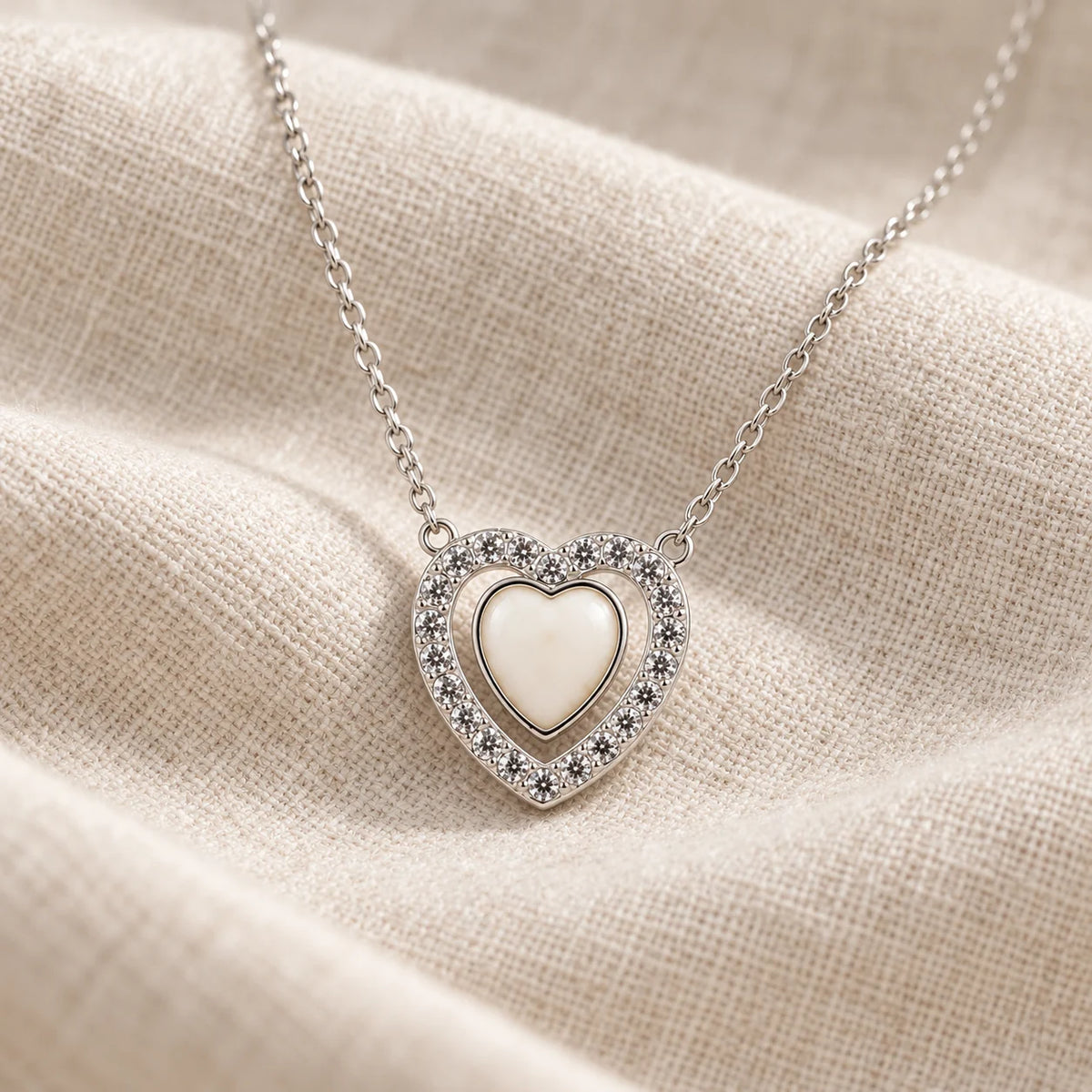 Heart Halo Breast Milk Necklace on pale linen — illustrative preview