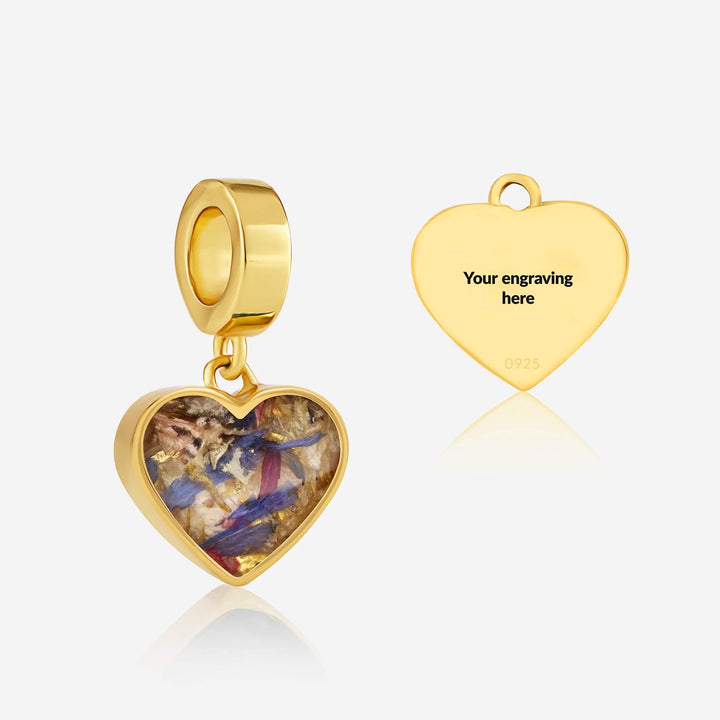 Flower Gold Heart Dangle Charm | Dried Flower Jewellery | Featherlings UK