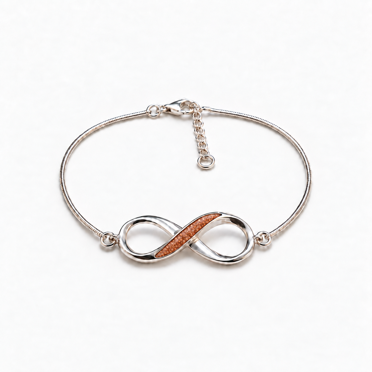 Infinity Ashes Bracelet — copper with visible inclusions, illustrative preview