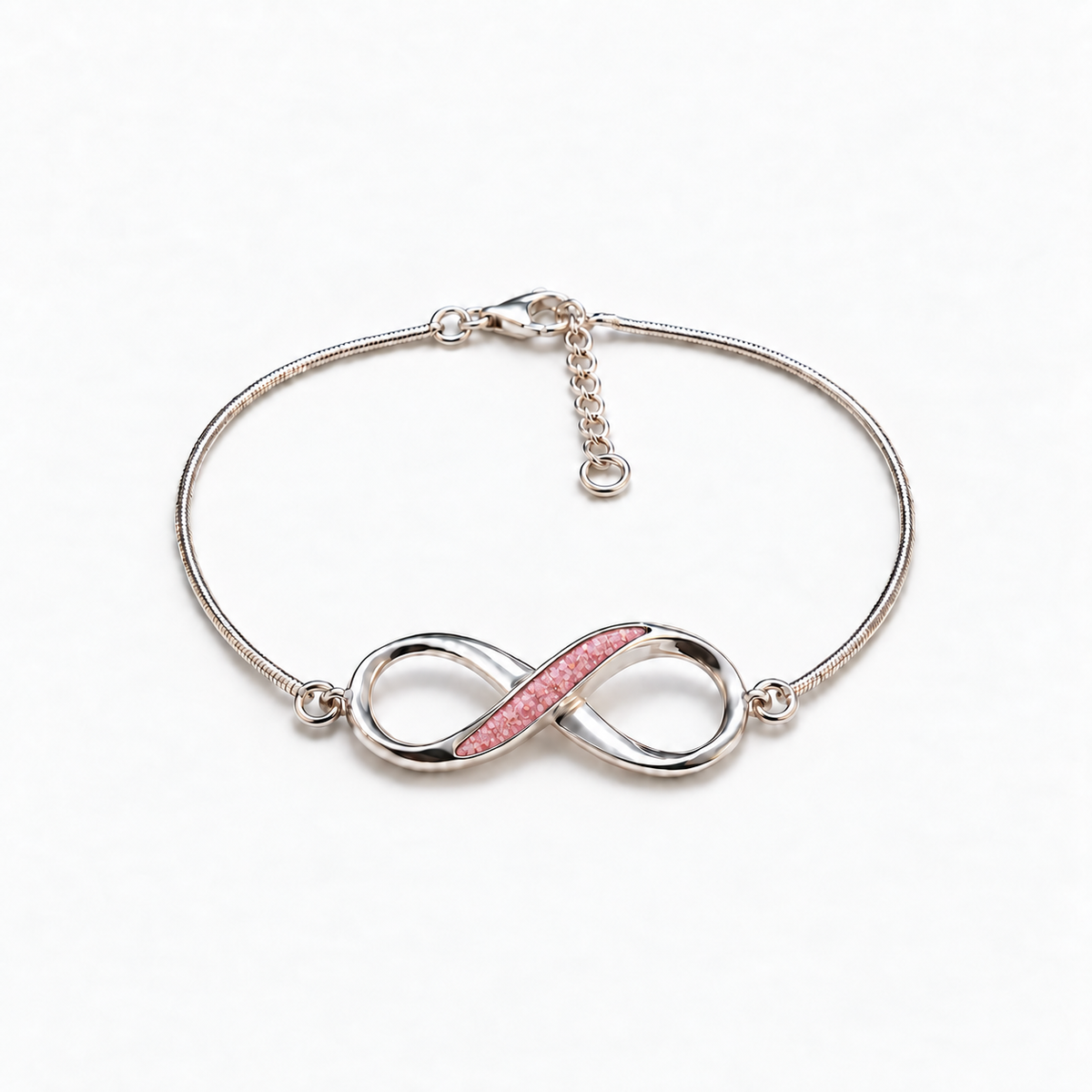 Infinity Ashes Bracelet — pink with visible inclusions, illustrative preview