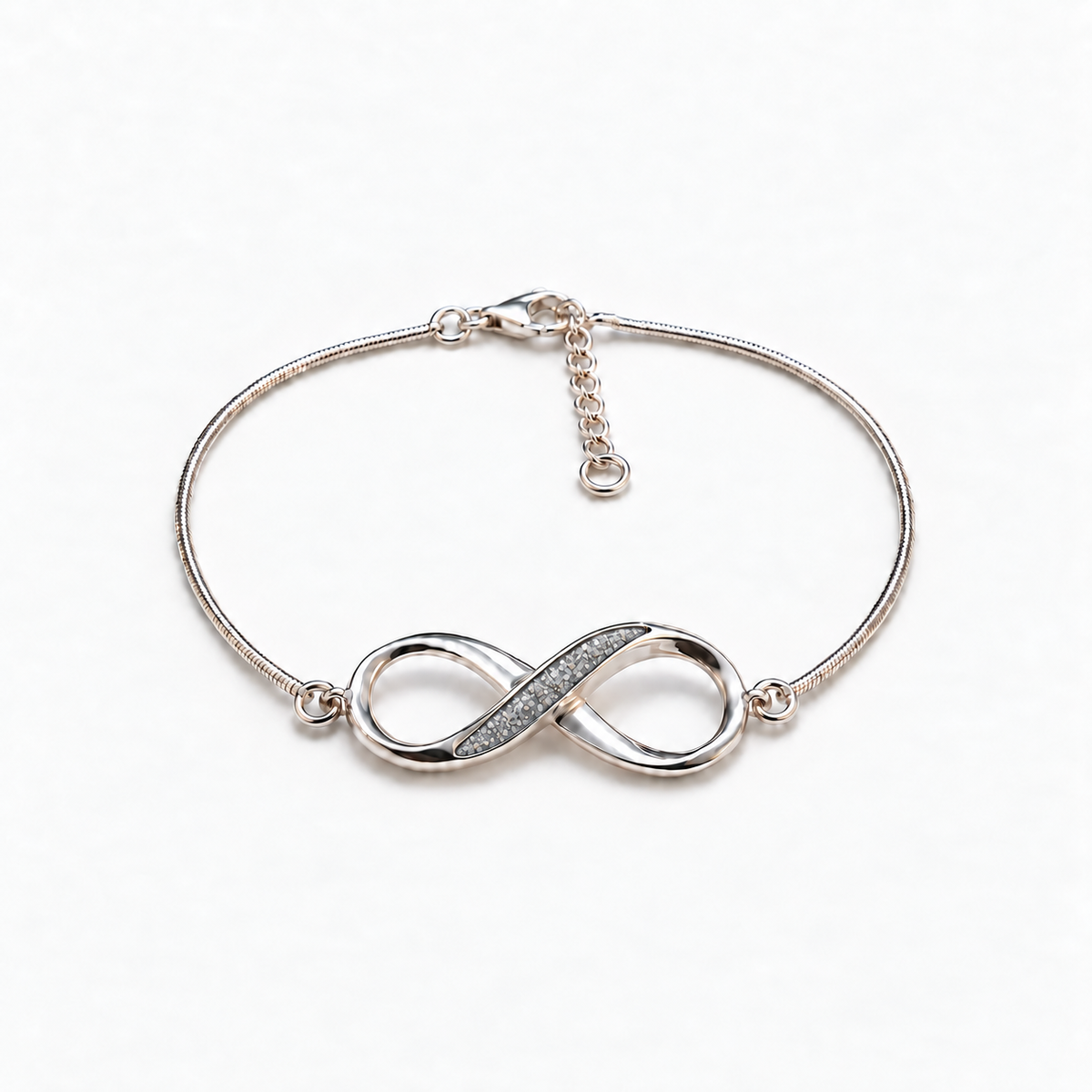 Infinity Ashes Bracelet — silver with visible inclusions, illustrative preview
