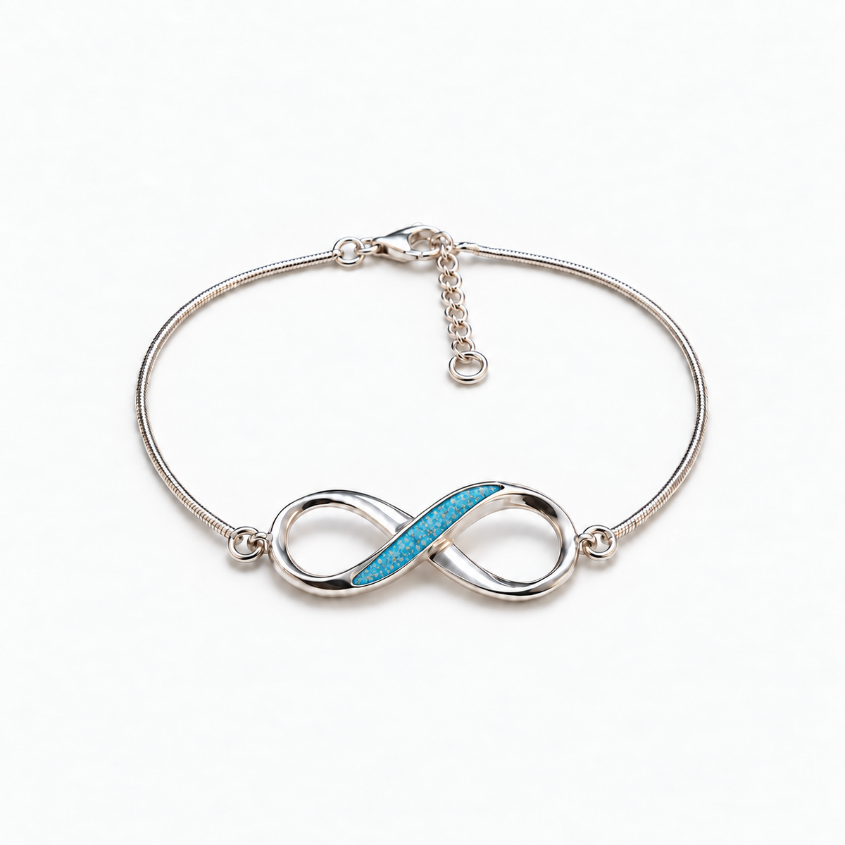 Infinity Ashes Bracelet in Sky Blue with visible inclusions — illustrative preview
