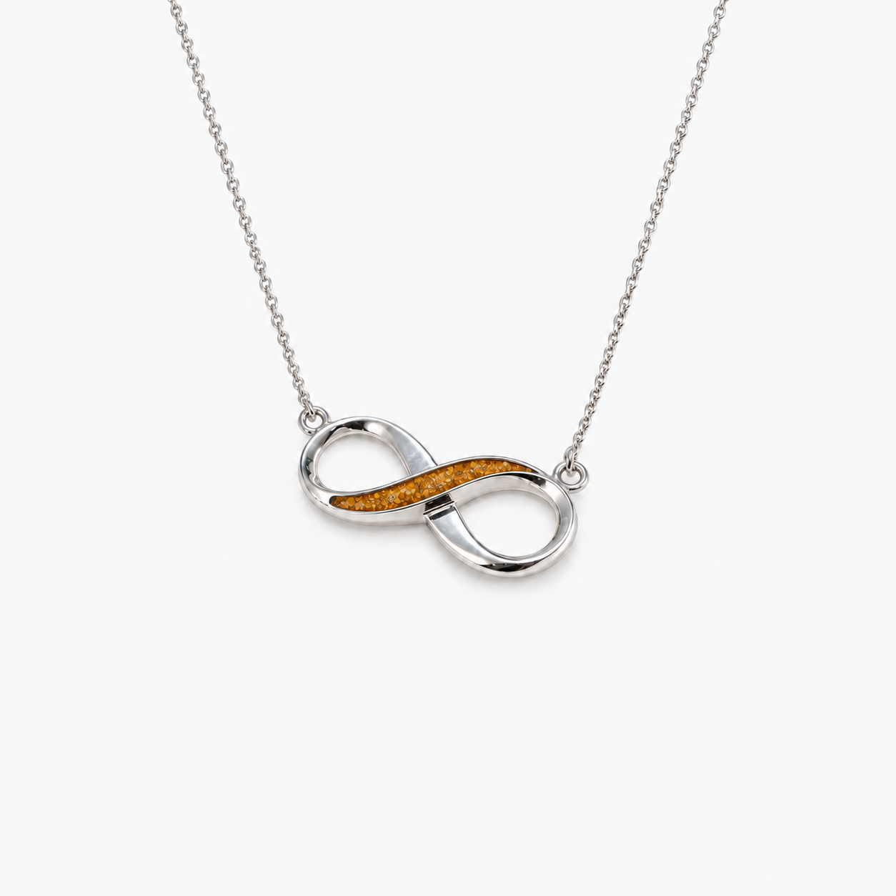 Infinity Ashes Necklace in Amber with visible inclusions