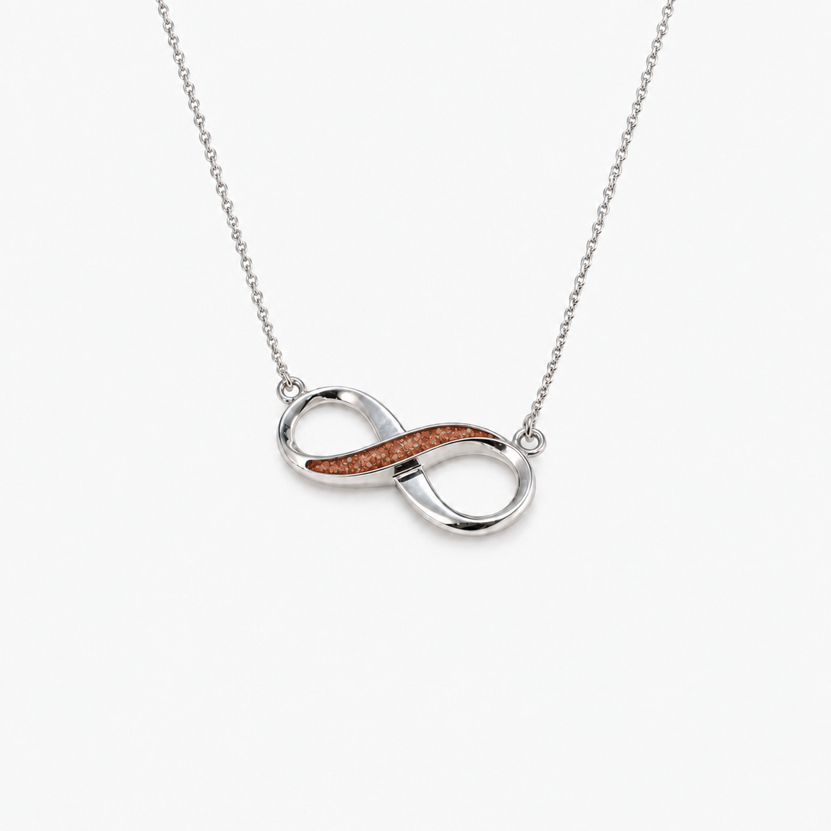 Infinity Ashes Necklace in Copper with visible inclusions