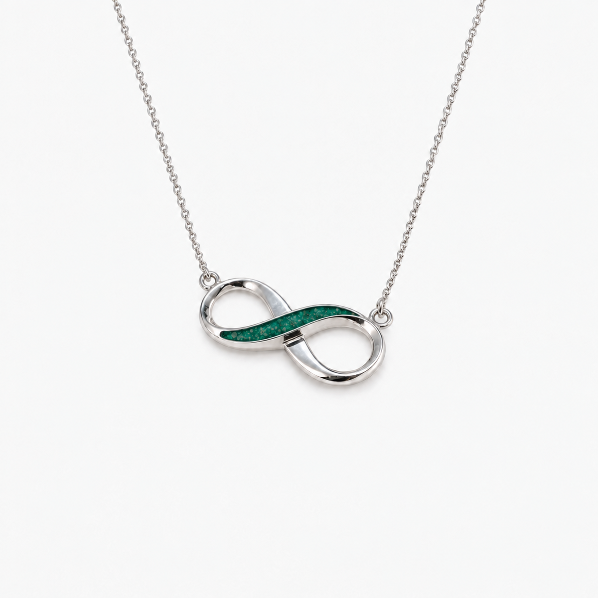 Infinity Ashes Necklace in Emerald with visible inclusions