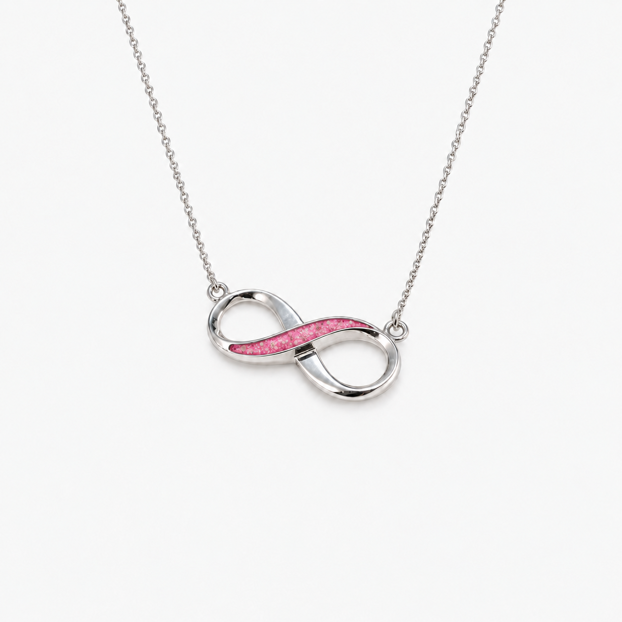 Infinity Ashes Necklace in Pink with visible inclusions