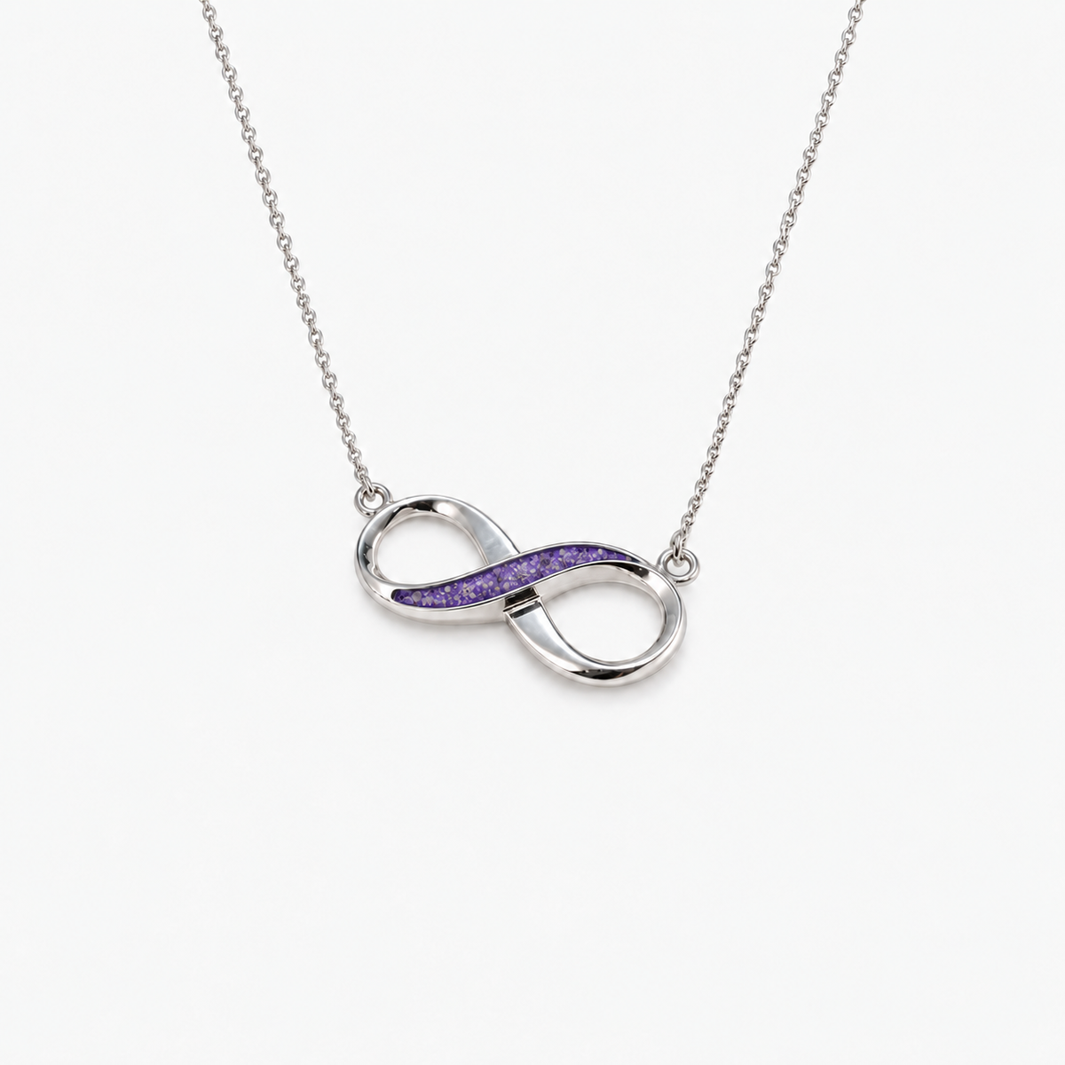 Infinity Ashes Necklace in Purple with visible inclusions
