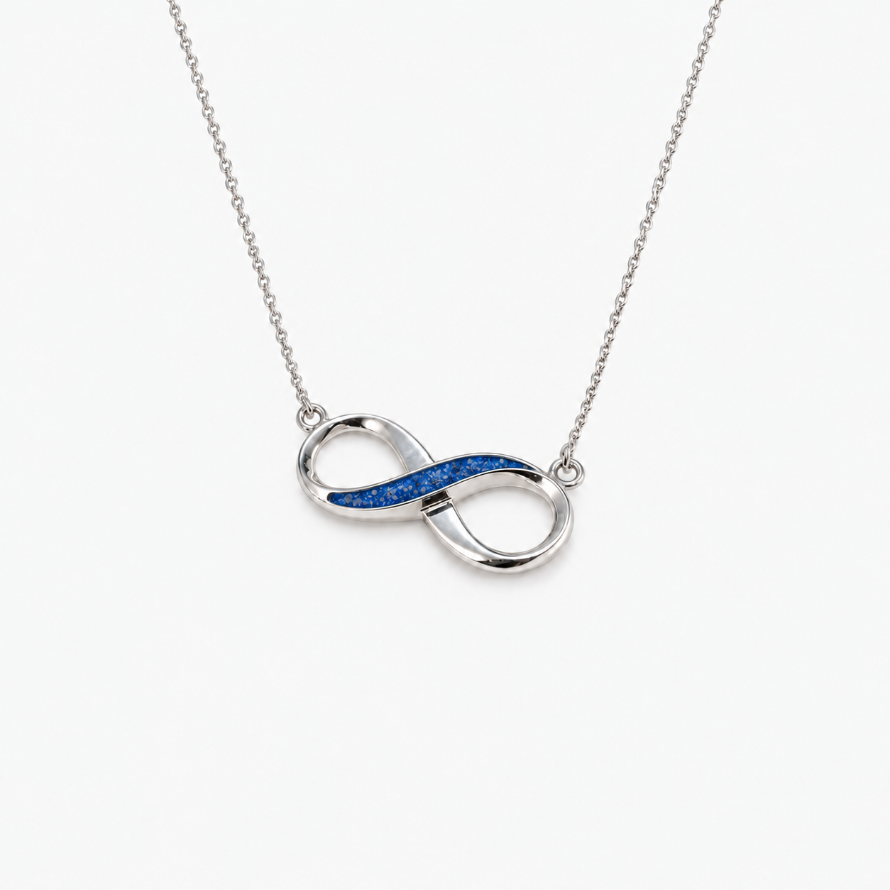 Infinity Ashes Necklace in Sapphire with visible inclusions