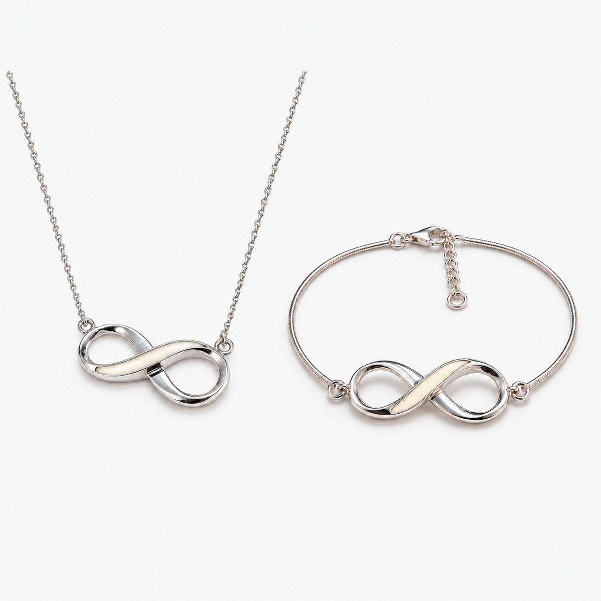 Infinity breast milk necklace and bracelet set — illustrative preview