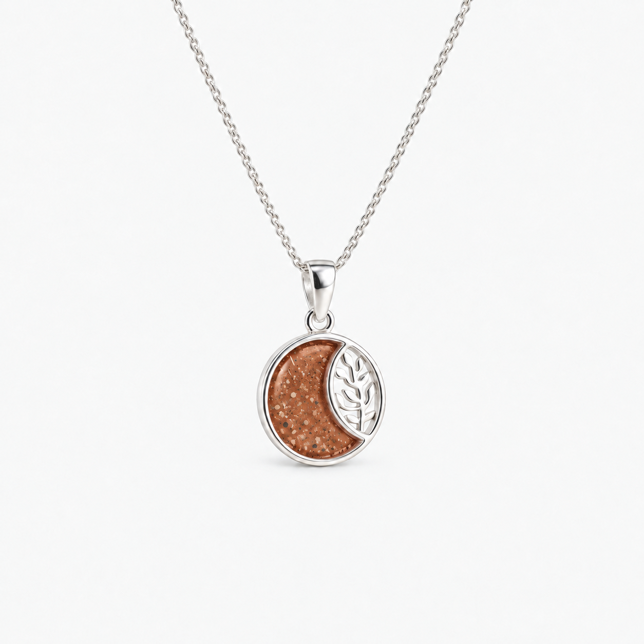 Leaf Crescent Ashes Necklace — Copper, visible ashes