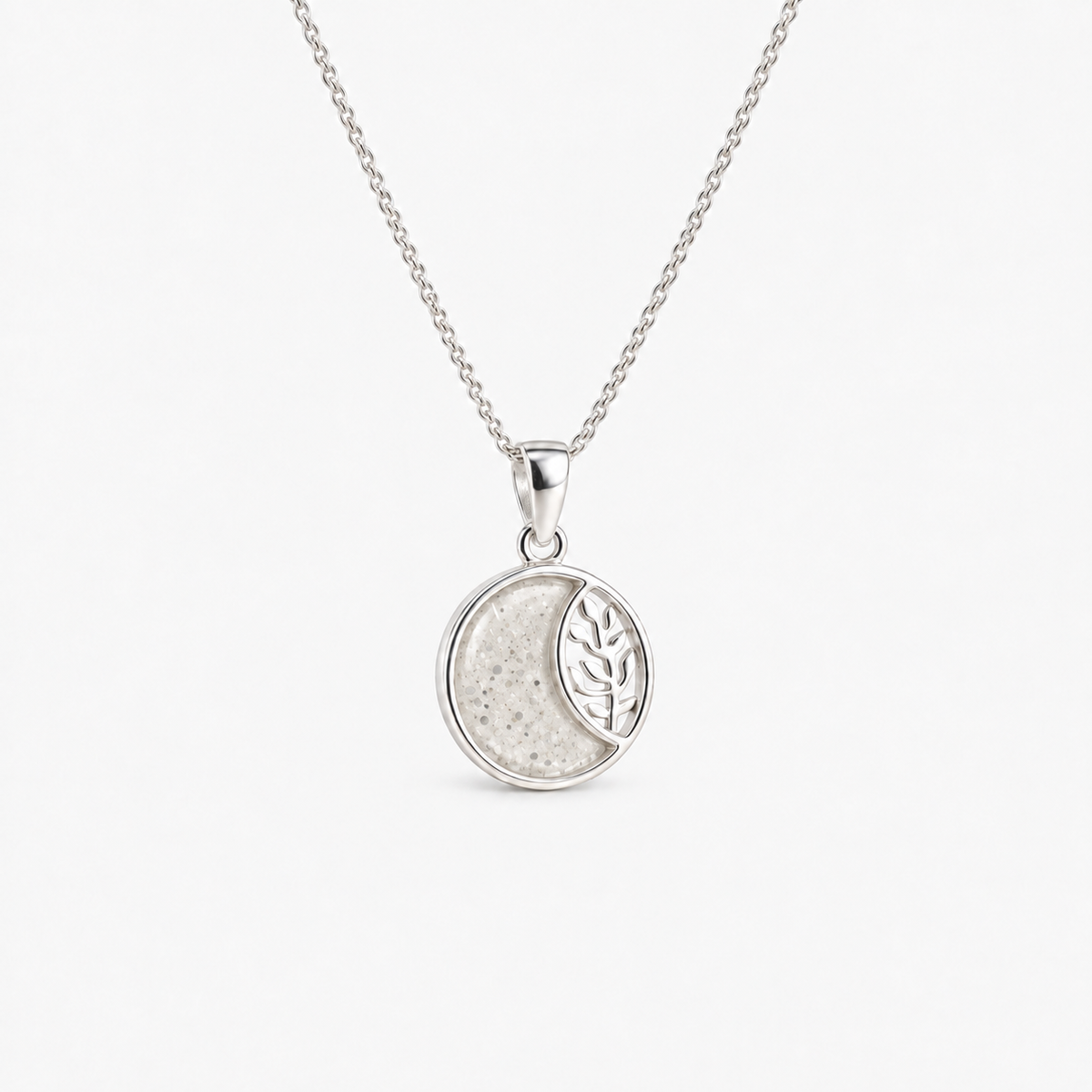 Leaf Crescent Ashes Necklace — Pearl, visible ashes