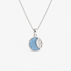 Leaf Crescent Ashes Necklace — Sky Blue, visible ashes