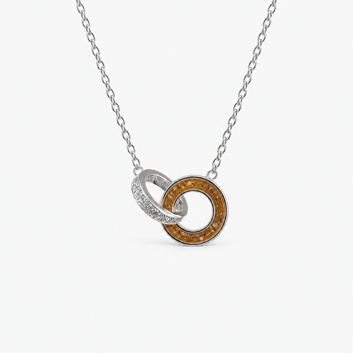 Linked Circles Ashes Necklace — Amber, visible ashes