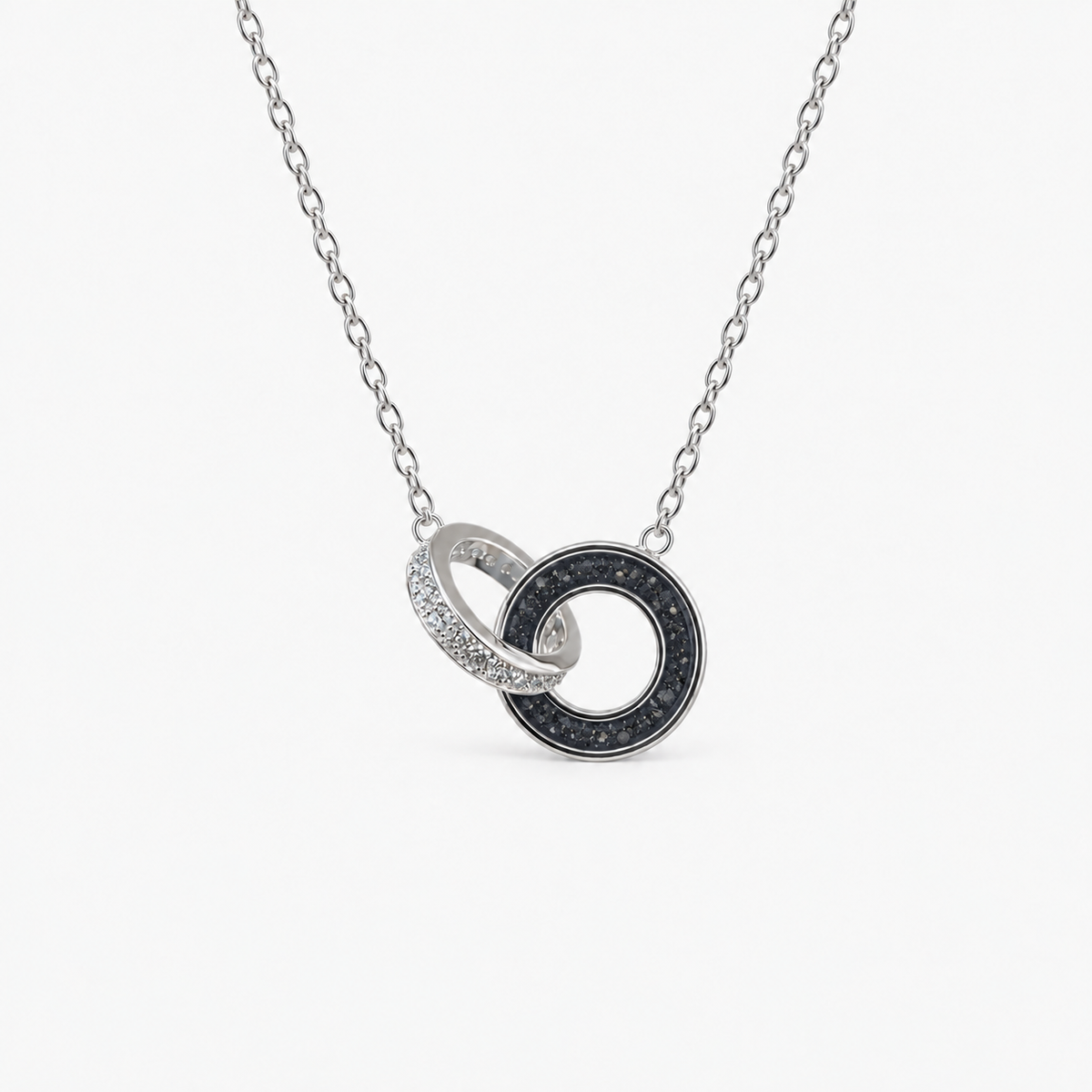 Linked Circles Ashes Necklace — Midnight, visible ashes