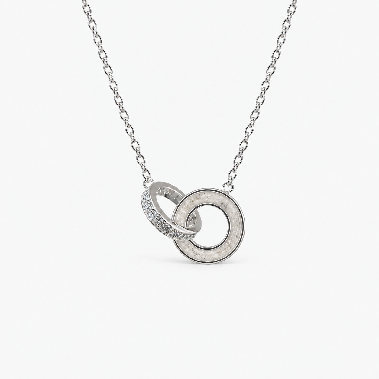 Linked Circles Ashes Necklace — Pearl, visible ashes
