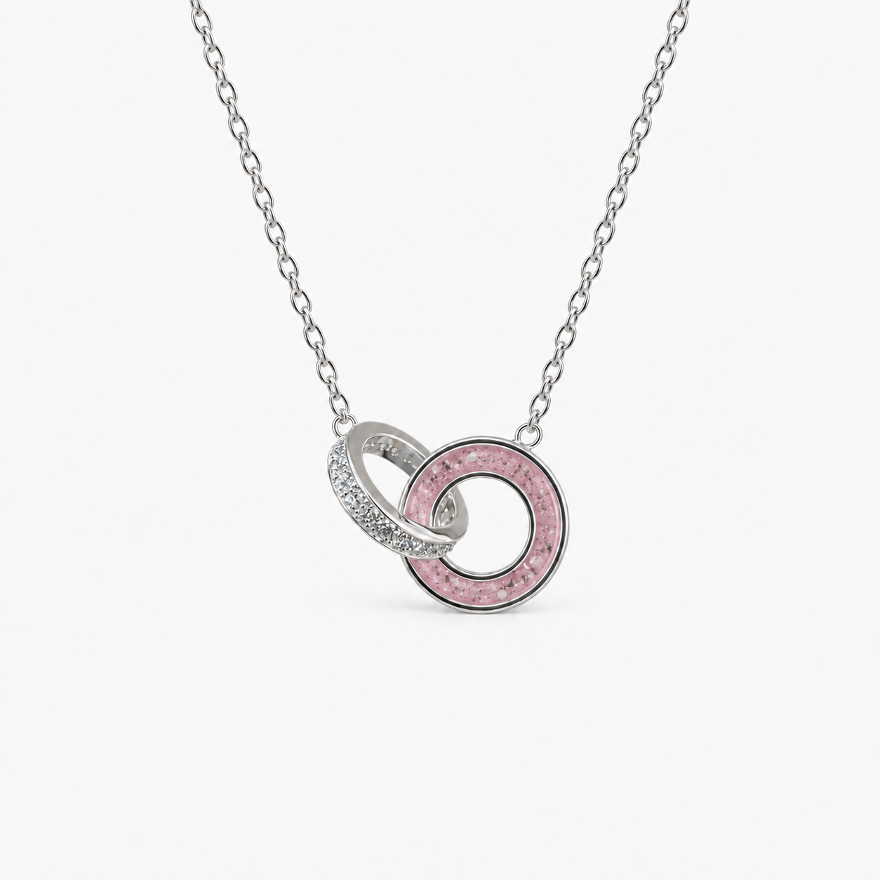 Linked Circles Ashes Necklace — Pink, visible ashes