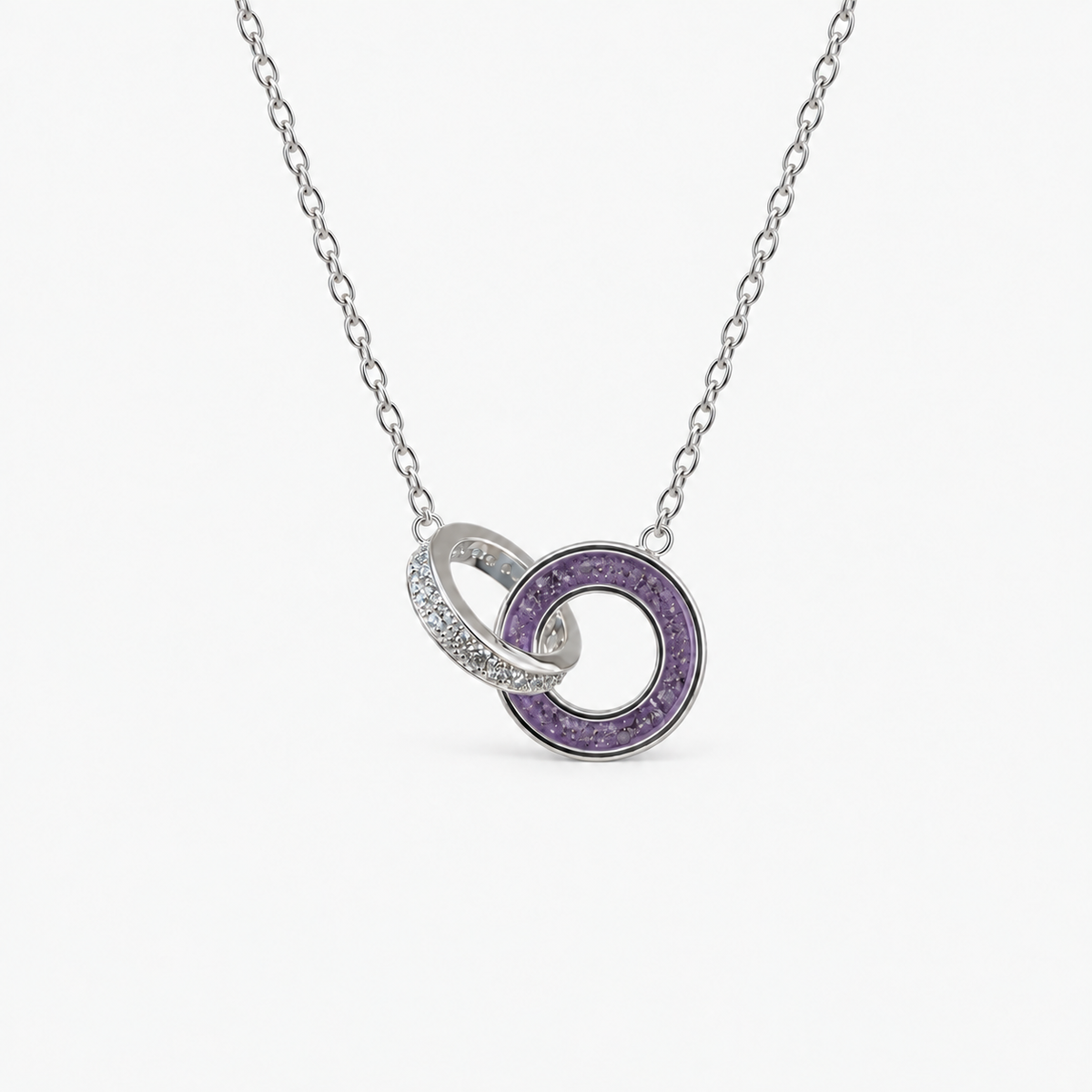 Linked Circles Ashes Necklace — Purple, visible ashes