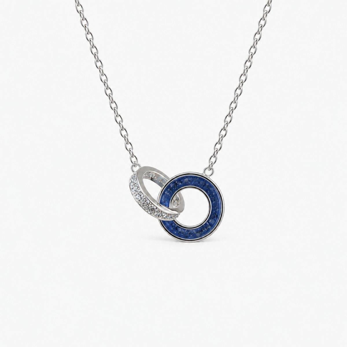 Linked Circles Ashes Necklace — Sapphire, visible ashes
