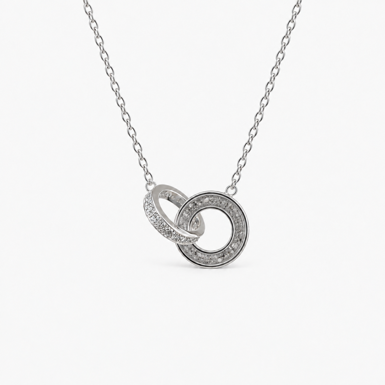 Linked Circles Ashes Necklace — Silver, visible ashes