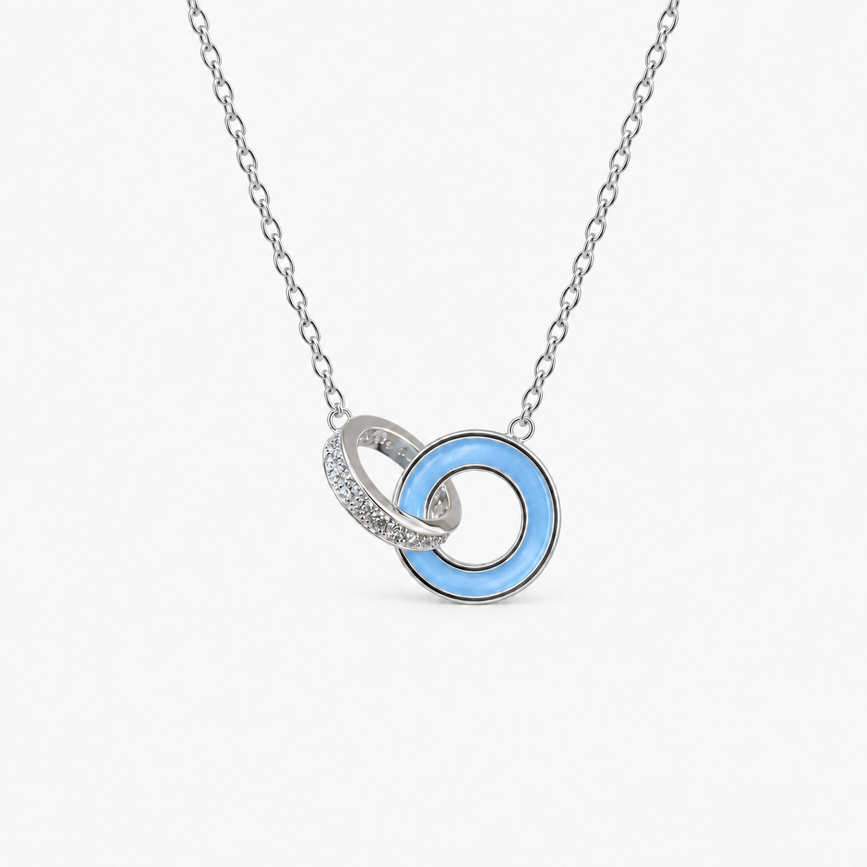 Linked Circles Ashes Necklace — Sky Blue, hidden ashes