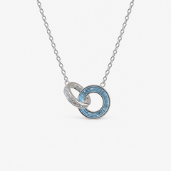 Linked Circles Ashes Necklace — Sky Blue, visible ashes