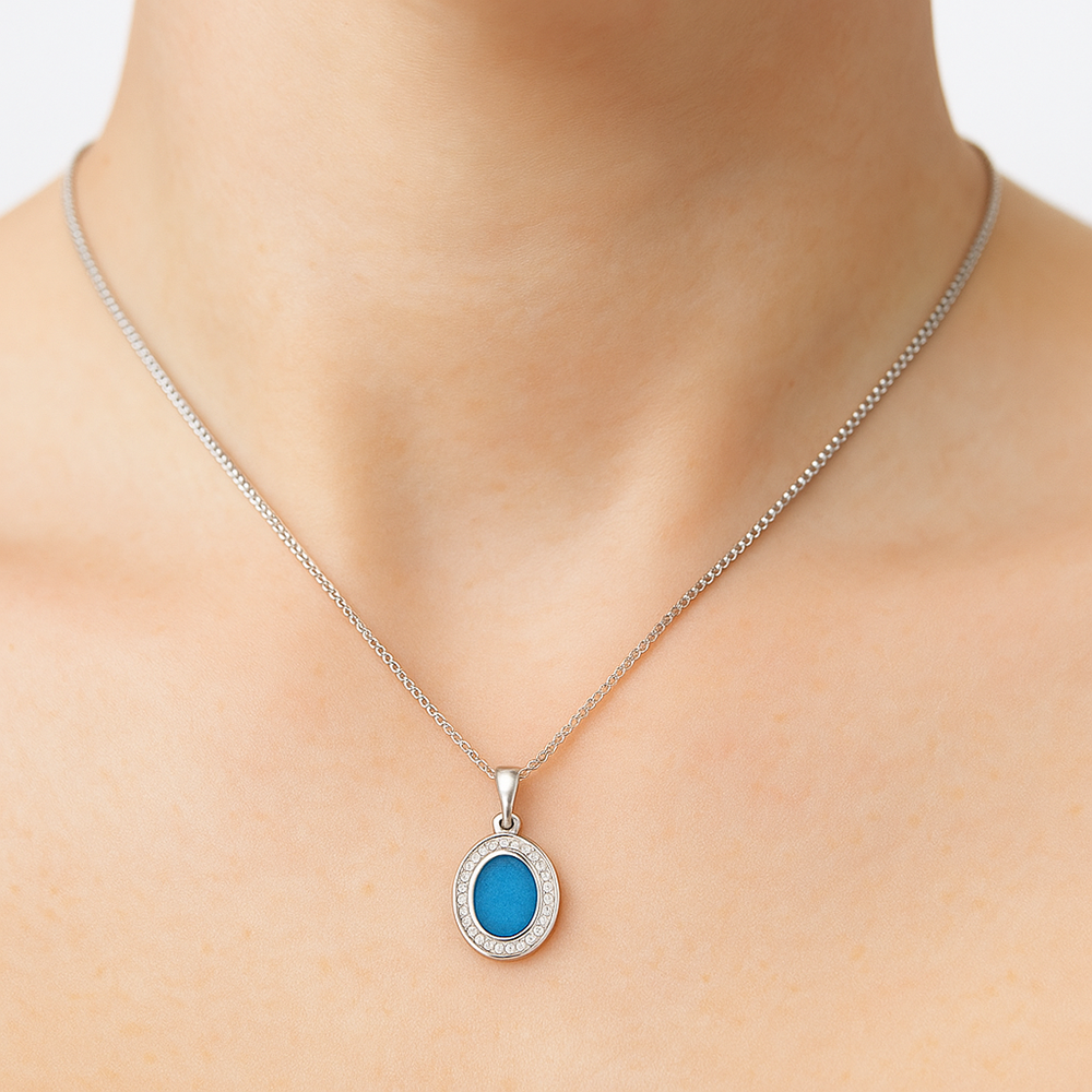 Oval Crystal Ashes Necklace | Ashes Pendant | Featherlings UK