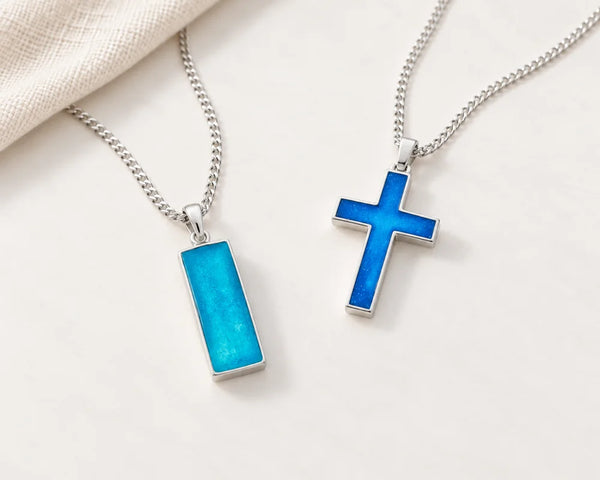 Sterling silver rectangular and cross ashes necklaces