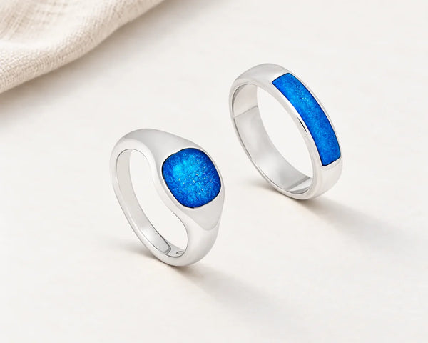 Sterling silver signet and channel ashes rings