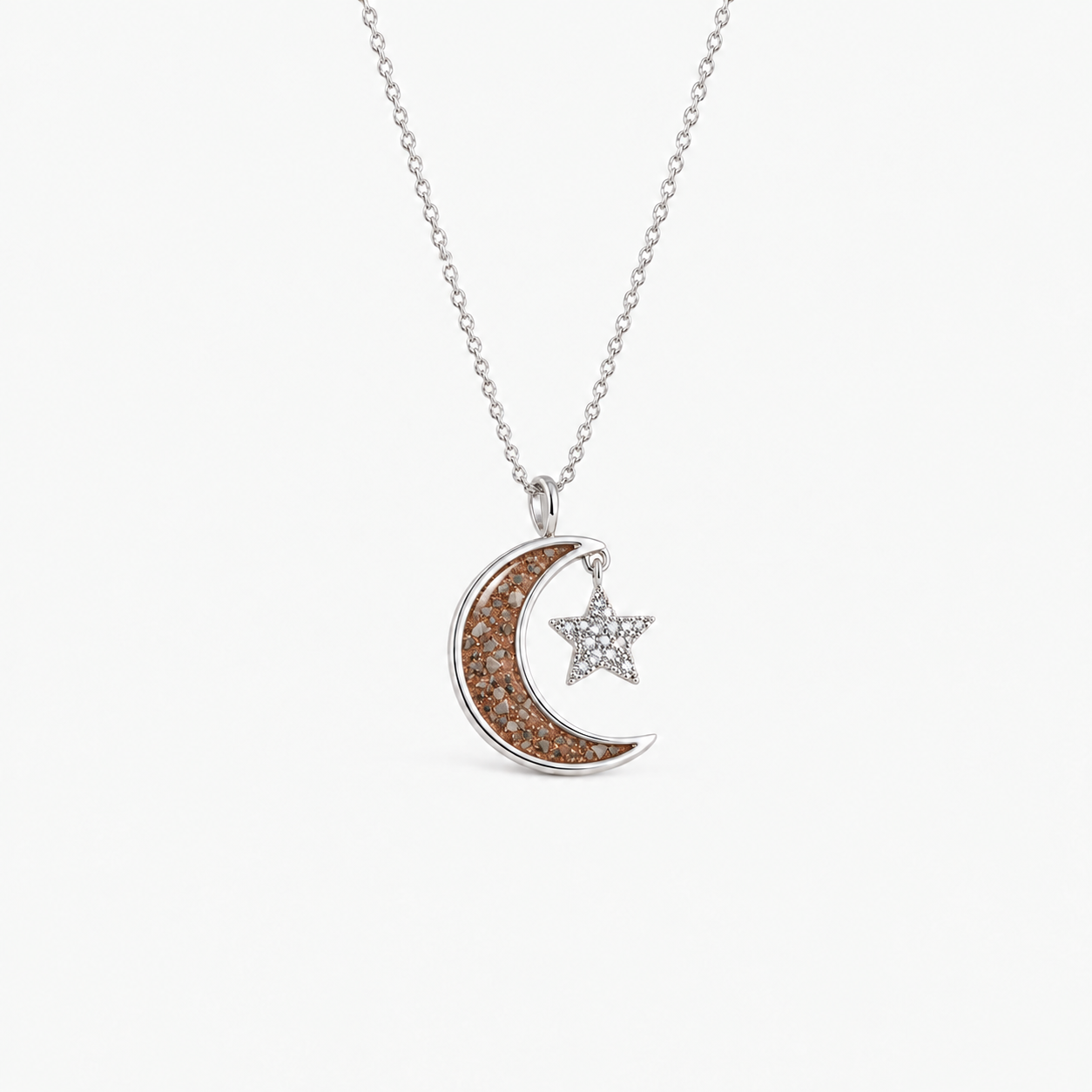Moon and Star Ashes Necklace — Copper, visible ashes